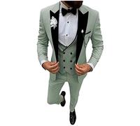 Smoking da uomo in 3 pezzi con revers a spigolo - Abito a singolo bottone - Per matrimoni, affari e tempo libero - Gilet, giacca e pantaloni, Salvia, 54