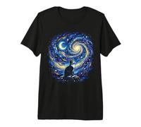 Smoking Gatto Galassia Luna Notte Stellata Celeste Fantasy Art Maglietta Premium
