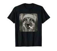Smoking German Shepherd Dog Meme Cigarette Grunge Beanie Maglietta