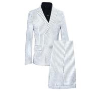 Smoking gessato da uomo per testimoni dello sposo Doppio Petto Gessato Completo Set Slim Fit Casual Abiti Blazer, bianco, L