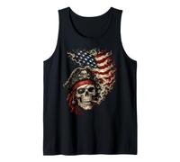 Smoking Pirate Skull 4th of July Grunge Flag Canotta