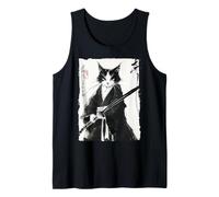Smoking Samurai Gatto Giapponese Inchiostro Pittura Spadaccino Regalo Canotta