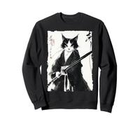 Smoking Samurai Gatto Giapponese Inchiostro Pittura Spadaccino Regalo Felpa