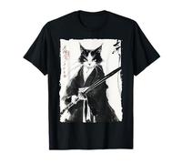 Smoking Samurai Gatto Giapponese Inchiostro Pittura Spadaccino Regalo Maglietta