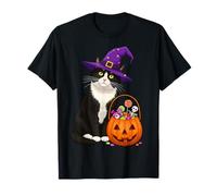 Smoking Witch Cat & Halloween Candy Basket per Uomini, Donne e Bambini Maglietta