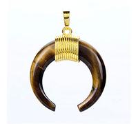 SMOKT Ciondolo Collana Donna Uomo Pietra Naturale Occhio di Tigre Nero onxy Luna Falce di Bue Corno Pendenti con ciondoli in Metallo 1 Pezzo (Color : Tiger Eye)