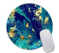 Smooffly Blue Marble Round Mouse Pad Cute Mat Gold Green Turquoise Circular Mouse Pads Size 7.9 x 7.9 x 0.12 Inch