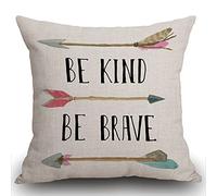 Smooffly - Federa decorativa per cuscino in cotone e lino, con scritta in lingua inglese "Be Kind Be Brave", 3 frecce rosa e grigio, 45 x 45 cm