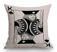 Smooffly Federa per cuscino con carta da poker, motivo: re di picche che gioca al casinò di Las Vegas, federa decorativa per cuscino in cotone e lino, per divano di casa, 45,7 x 45,7 cm