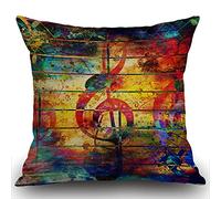 Smooffly Federa per cuscino decorativo per la casa, collage colorato con note musicali e chiave per violino 45 x 45 cm