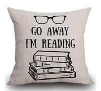 Smooffly - Federa per cuscino in cotone e lino, motivo "Go Away I'm Reading", 45 x 45 cm