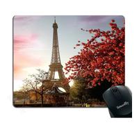 Smooffly Frankreich Paris Mauspad Fr hlingsmorgen mit Eiffelturm Stadtbild Rote Blume Pers nlichkeitsdesign Gaming-Mauspad
