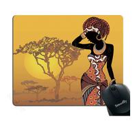 Smooffly Mauspad mit afrikanischer Frau, Sonnenuntergang, Baum, rechteckig, rutschfestes Gummi-Mauspad, Gaming-Mauspad, 240 mm x 200 mm x 3 mm, Braun/