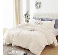 Smoofy Fluffy Queen - Set di biancheria da letto per letto queen size, in finta pelliccia, morbido e peloso, per tutte le stagioni, 3 pezzi, 1 piumino e 2 federe, beige