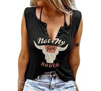 Smooth As Tennessee Canotta Dolce come Fragola Camicia Anello Foro Senza Maniche Sexy Scollo a V Donna Retro Country Music Top, Z Rodeo Nero, XL
