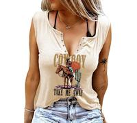 Smooth As Tennessee Canotta Dolce come Fragola Camicia Anello Foro Senza Maniche Sexy Scollo a V Donna Retro Country Music Top, Z Cowboy Albicocca, S