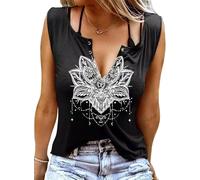 Smooth As Tennessee Canotta Dolce come Fragola Camicia Anello Foro Senza Maniche Sexy Scollo a V Donna Retro Country Music Top, Z Mandala Nero, S