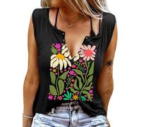 Smooth As Tennessee Canotta Dolce come Fragola Camicia Anello Foro Senza Maniche Sexy Scollo a V Donna Retro Country Music Top, Z Fiore Nero, M