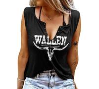 Smooth As Tennessee Canotta Dolce come Fragola Camicia Anello Foro Senza Maniche Sexy Scollo a V Donna Retro Country Music Top, Z Wallen Nero, S