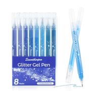 SMOOTHERPRO Penne gel glitterate | Confezione da 8 | Punta da 1,0 mm | Penna gel glitterata blu | Per libri da colorare biglietti diari lavori manuali disegno e scrittura (GLP008B) | Serie Blu