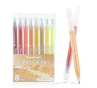 SMOOTHERPRO Penne gel glitterate | Confezione da 8 | Punta da 1,0 mm | Penna gel glitterata Gialla | Per libri da colorare biglietti diari lavori manuali disegno e scrittura (GLP008Y) | Serie Gialla
