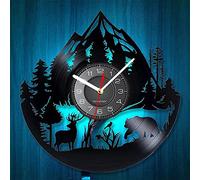 Smoothly Orologio da parete in vinile, orologio silenzioso a tema Forest Wildlife con funzione LED Night Light
