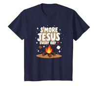 S'More Jesus Every Day - Ispirazione Cristiana del falò Maglietta, Bambini, Navy, 4 Anni