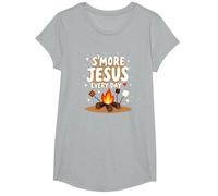 S'More Jesus Every Day - Ispirazione Cristiana del falò Maglietta, Ragazze, Grigio Melange, XS