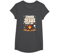 S'More Jesus Every Day - Ispirazione Cristiana del falò Maglietta, Ragazze, Grigio Scuro, XS