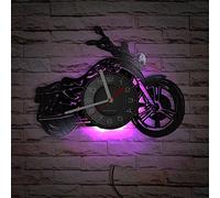 Smotly Orologio da parete in vinile, a forma di moto, orologio da parete nero con luce notturna a LED, orologi da parete decorativi per soggiorno, regalo per la decorazione della casa. (con luci)