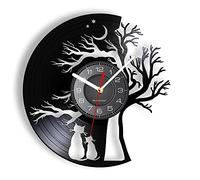 Smotly Orologio da parete in vinile, motivo: coppia di gatti, orologio da parete con grande albero, regalo per gli amanti degli animali domestici, decorazione per la casa.