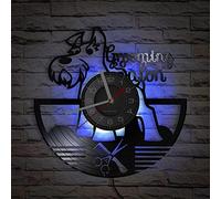 Smotly Orologio da parete in vinile, orologio da parete con record creativo per parrucchieri di cani da compagnia, orologio da parete silenzioso con luce notturna a LED a 7 colori. (con luce)