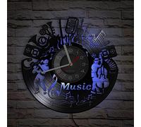 Smotly Orologio da parete in vinile, orologio da parete strumento musicale con funzione luce notturna a LED, orologio da parete regalo per una bella decorazione domestica.
