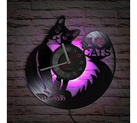 Smotly Orologio da parete in vinile, simpatico gatto a tema con funzione luce notturna a LED è un regalo per gli amanti degli animali domestici. (con luce)