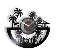 Smotly Orologio da parete unico in vinile con motivo creativo vacanza al mare, migliore decorazione per la casa per gli amanti della vita regalo (nero con luci)