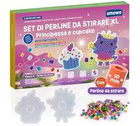 Smowo® 10 mm Basi e Perline da Stirare Mondo delle Fiabe Principessa e Cupcake - Kit Creativo con 2 Basi, Perline e Modelli - Grandi Basi Maxi per Bambini dai 3 Anni