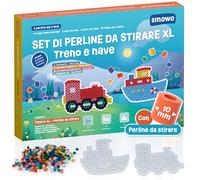 Smowo® 10 mm Basi e Perline da Stirare Veicoli Treno e Barca - Kit Creativo con 2 Basi, Perline e Modelli - Grandi Basi Maxi per Bambini dai 3 Anni