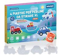 Smowo® 10 mm Basi per Perline da Stirare Veicoli - Kit con 4 Basi e Modelli Auto, Nave, Treno, Aereo - Grandi Basi Maxi per Bambini dai 3 Anni