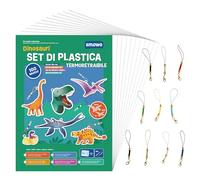 Smowo® 10 Pellicole Termoretraibili Dinosauri con Portachiavi - Kit Creativo Dino con T-Rex & Altri - Folie di Plastica che si Riducono con 100 Motivi per Ragazzi & Ragazze