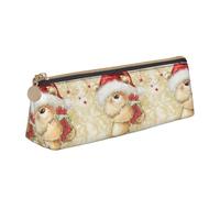 SMSJTMWHN Astuccio in pelle con cappello di Babbo Natale e scritta Merry Christmas con stampa triangolare, per penne, cosmetici, cancelleria da scrivania, organizer per ufficio, donne e uomini