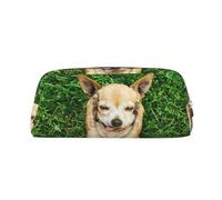 SMSJTMWHN Astuccio in pelle con stampa di cane chihuahua, spazioso ed elegante, con cerniera, astuccio per matite da ufficio