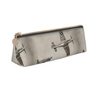 SMSJTMWHN Astuccio triangolare in pelle con stampa di aeroplani della Seconda Guerra Mondiale, per cosmetici, cosmetici, cancelleria da scrivania, organizer per ufficio, donne e uomini