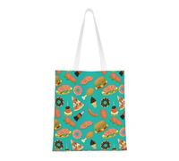 SMSJTMWHN Borsa a tracolla in tela con stampa di hamburger, ciambella, coca cola, borsa a tracolla, borsa a tracolla per libri e regali