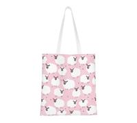SMSJTMWHN Borsa a tracolla riutilizzabile in tela con stampa di pecore bianche su sfondo rosa, borsa a tracolla per libri e regali