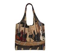 SMSJTMWHN Borsa tote da cucina riutilizzabile borse della spesa chitarra basso musica strumenti musicali borsa tote tela estetica riutilizzabile borsa a tracolla per palestra, viaggi, lavoro