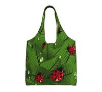 SMSJTMWHN Borsa tote da cucina riutilizzabile borse della spesa foglie e coccinelle borsa tote in tela estetica riutilizzabile borsa a tracolla per palestra, viaggi, lavoro