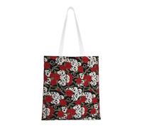 SMSJTMWHN Cool Skull Head And Roses Print Canvas Tote Bag riutilizzabile drogheria shopping bag borsa a tracolla libro tote regali