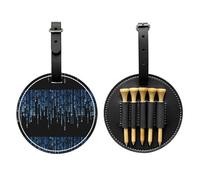 SMSJTMWHN La borsa organizer per tee da golf in pelle di lusso con stampa binaria blu e porta palline: conserva tee, palline da golf, segnapunti e matita.