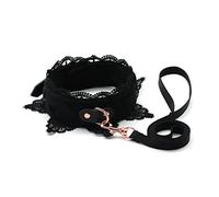 SMspade Collare in pelle con guinzaglio kit pizzo girocollo in pelle con guinzaglio set per donne, pizzo nero, Misura unica, Pelle