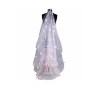 SMTCM Velo da sposa con fiore rosa, 3 m, lungo, bianco, 1 piano, elegante, lungo il pavimento, chiesa, velo di petali, in tulle morbido, accessorio per capelli, per donne, matrimoni, addio al nubilato